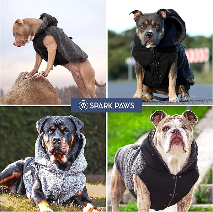Spark Paws Reversible Dog Sweater, Sherpa Jacket Vest with Warm Fleece Lining, Warm Coat for Winter, Suitable for Small Medium, Large, XL XXL Dogs - Black and Grey - L