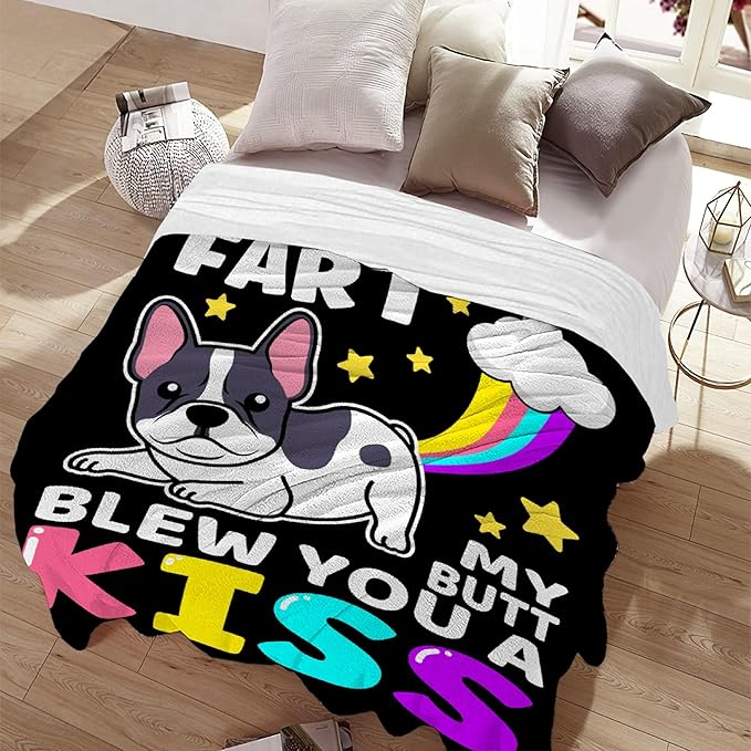 Funny Dog Blanket Gift for Girls Boys- 40x50 Inches Soft Flannel Throws Blankets Funny Gift for Teen Women Men Adult Cute French Bulldog Lover Gifts for Bed Sofa Couch