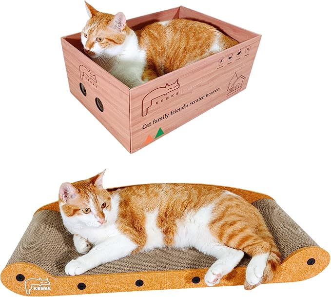 Cat Scratcher Bed 27 Inch Cat Couch Scratcher &16 Inch Cat Scratch Box with Refillable Scratch Pad Cat Scratchers for Indoor Cats Durable Extra Large Cats Lounger Furniture Protector