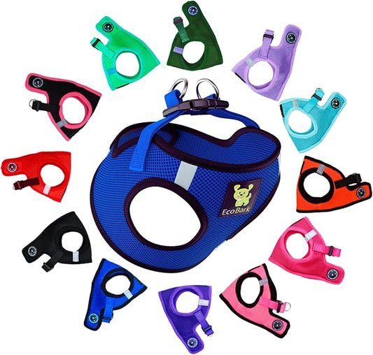 EcoBark Step in Dog Harness - Eco-Friendly Dog Harnesses for Small and Medium Breed Dogs - Reflective and Adjustable Body Halter Vest - Soft Mesh Toy Breed Harness (Bright Blue Sport, XL