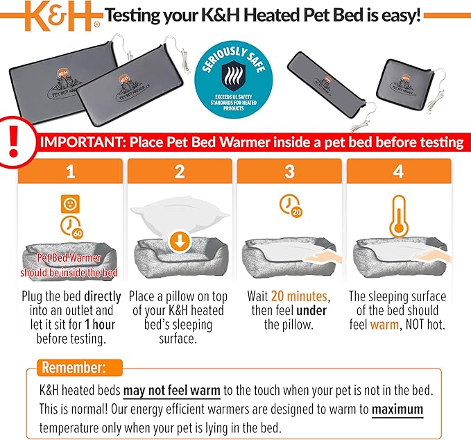 K&H Pet Products Pet Bed Warmer, Turn Any Pet Bed Into a Heated Cat or Dog Bed, Waterproof Indoor Heated Warming Pad Insert, Automatic Temperature, Safety Listed - Extra-Large 26.5 X 16.75in Gray