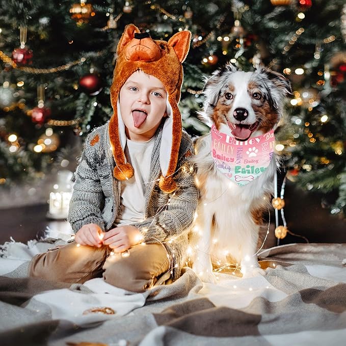 Personalized Dog Bandanas Custom Neckwear Name Button Anti-loosening Dog Scarf Triangle Bibs Kerchief Pet Costume Accessories for Small Medium Large Dogs Cats Pets Birthday