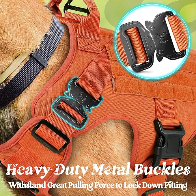rabbitgoo Tactical Dog Harness for Large, Heavy Duty Pet Harness with Handle, No-Pull Service Vest Large Breed, Adjustable Military Dog Vest for Training Hunting Walking, Orange, XL