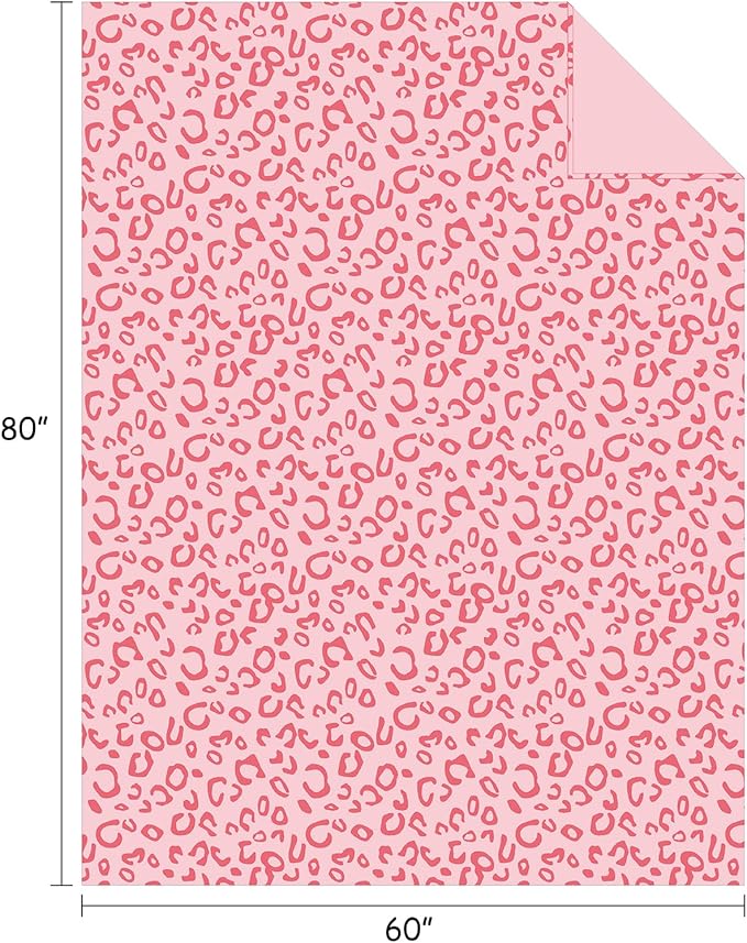 FY FIBER HOUSE Flannel Fleece Leopard Print Throw Blanket, Super Soft Lightweight Fluffy Throw for Couch, 60"X80", Pink