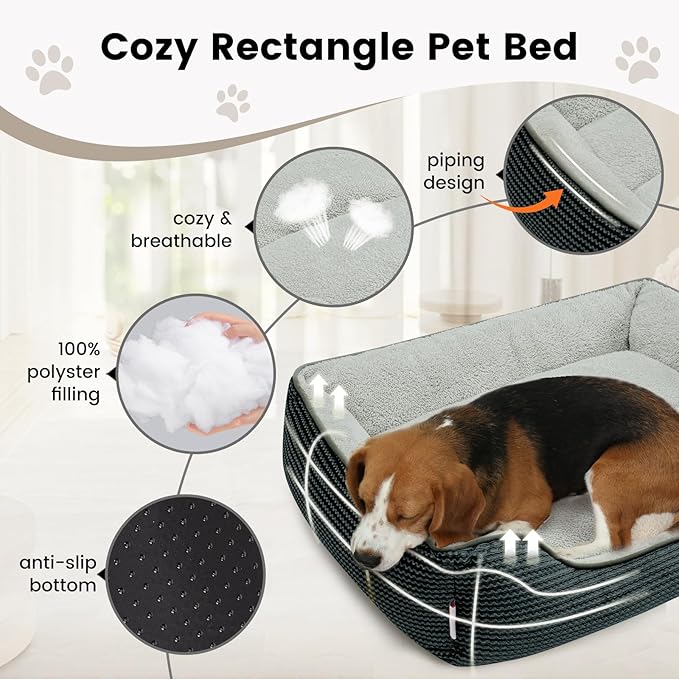 Miguel Washable Cat Beds for Indoor Cats with Removable Cushion/Pillow, Easy to Wash Small Dog Bed with Side, Large Rectangle Kitten Bed Cuddle Puppy Bed with Anti-Slip Bottom, Dark Gray 20 Inch