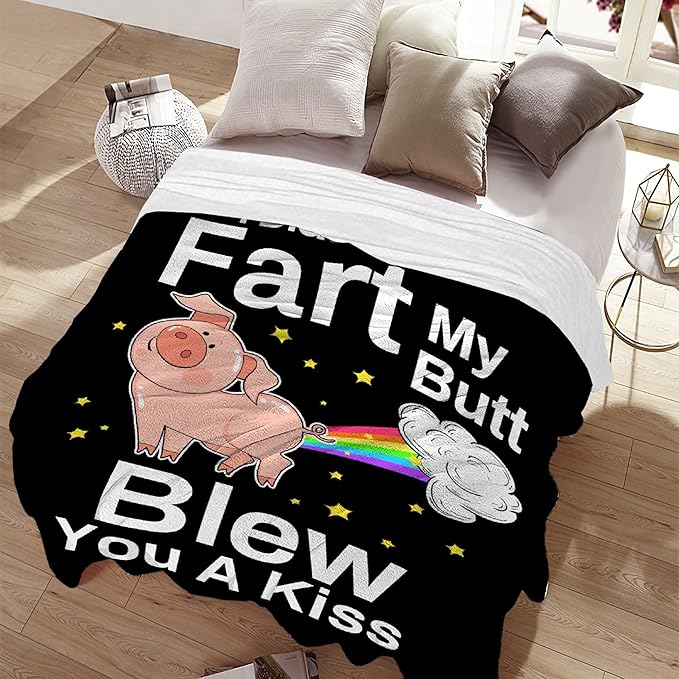 Pig Blanket,Girls Pink Pigs Animal Fleece Lightweight Throws,I Didnt My Blew You A Kiss,Super Soft Sherpa Blankets, for Bed Sofa Couch,Funny Things for Teen,120"x90" Extra King for Family
