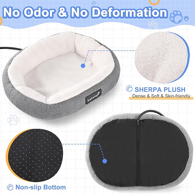 Indoor Heated Cat Bed, Heated Pets Bed for Indoor Cats Kitten Small Dogs Puppy Machine Washable Electric Warming Bed Mat Soft Cozy Pet Heating Pad with Timer & Temp Adjustable