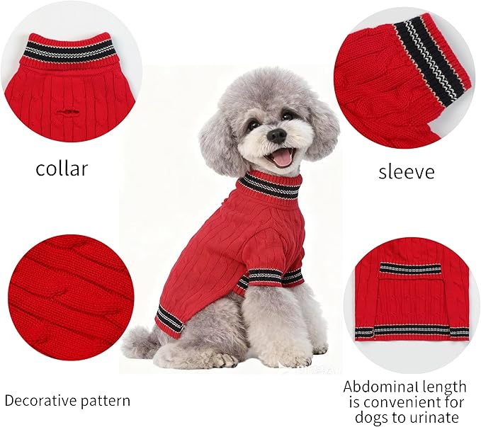 Small/Medium Dog Sweater, Warm Dog Winter Coat w/Sleeves, Comfortable High Neck & Leash Hole, Premium Dog Clothes for Mini Poodle-Best for Holidays, Daily Walks S Bright Red