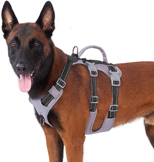 Huntboo Reflective Dog Harness with Handle, Escape Proof, No Slip, Breathable, Lightweight, Adjustable Lift Harness for Small, Medium, and Large Dogs Walking, Training, and Running Gear(Black,L)