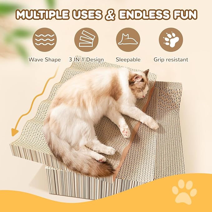 Cat Scratch Pad- 3 in 1 Corrugated Cardboard Cat Scratcher for Indoor Cats, Professional Cat Scratching Board for Adult Cats, Catify Cat Scratcher Pads with Catnip