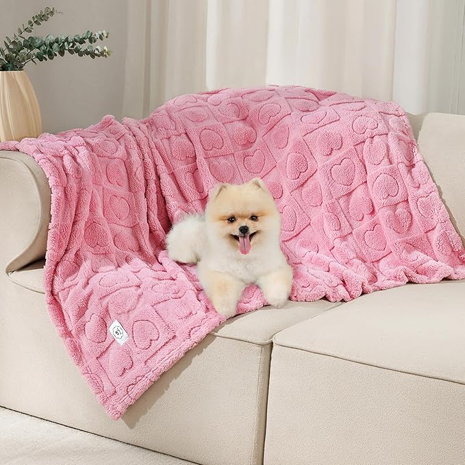 Luciphia Small Dog Blanket Washable Pet Bed Cover Soft Fluffy Puppy Blanket with Premium Fleece 300GSM Cozy Calming Cat Blankets for Indoor Cats Pink 57x40 inch