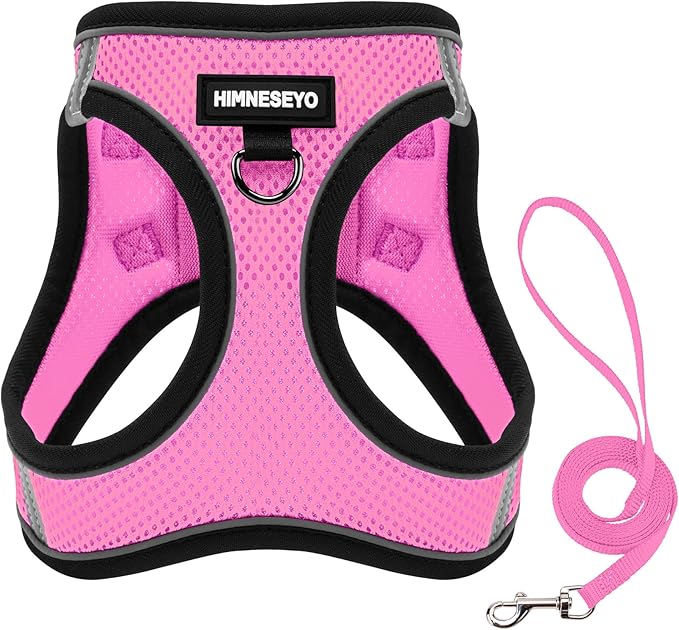 Dog Harness and Leash Set, Dog Harness for Dogs No Pull, No-Chock Step-in Reflective Breathable Lightweight Easy Walk Vest Harnesses with Safety Buckle for Small Medium Dogs, Cats (Pink, M)