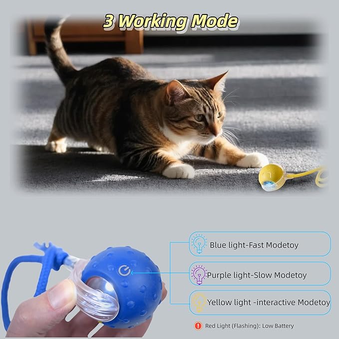 Interactive Cat Toy for Indoor Cats - 3rd Generation Agility Mobile Ball with Elastic Rope Tail, Motion Activated Automatic Toy for Bored Kittens and Adult Cats (Bule)