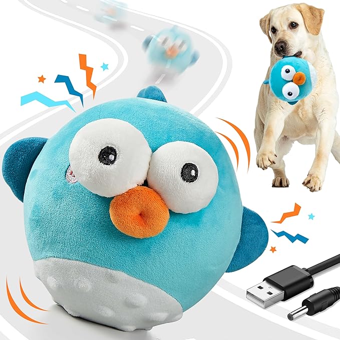 Dog Toys,Rechargeable Crinkle Chew Interactive Squeaky Toy with Jumping Music Moving Ball for Small Medium Large Breed Puppy Toys to Keep Pets Busy (Puffer)