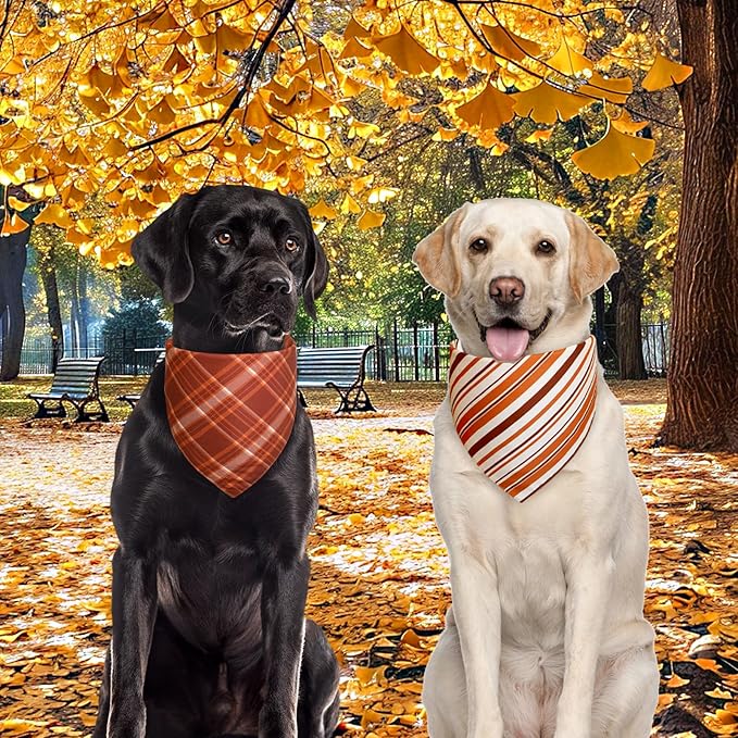 Fall Dog Bandanas XLarge 3PCS, 6 Pattern Thanksgiving Scarf for Boy and Girl, Plaid and Stripe Triangle Reversible Bibs Breed for Puppy Pets