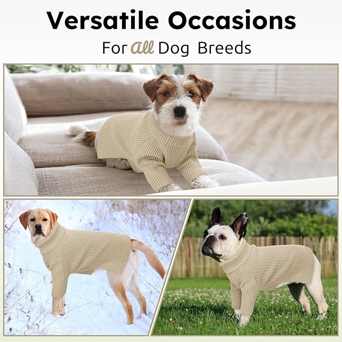 Queenmore Dog Sweater for Large Breeds, Long Sleeve Warm Dog Sweaters, Turtleneck Knitted Pullover Pet Clothes, XL Dog KintSweater, Cat Knitwear, Apricot XL