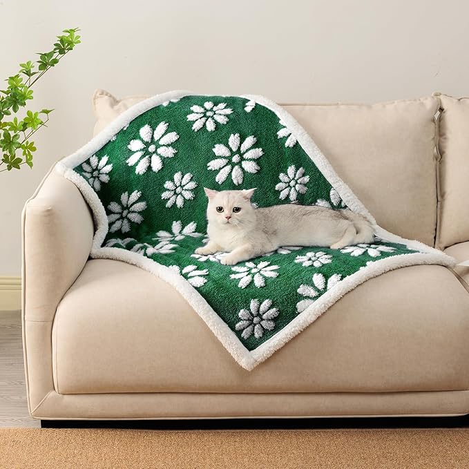 Waterproof Blanket for Dog Puppy Cat, Cute 3D Textured Flower Dog Blanket for Bed Couch Sofa, Soft Liquid Pee Proof Pet Furniture Protector, 30"x40", Green