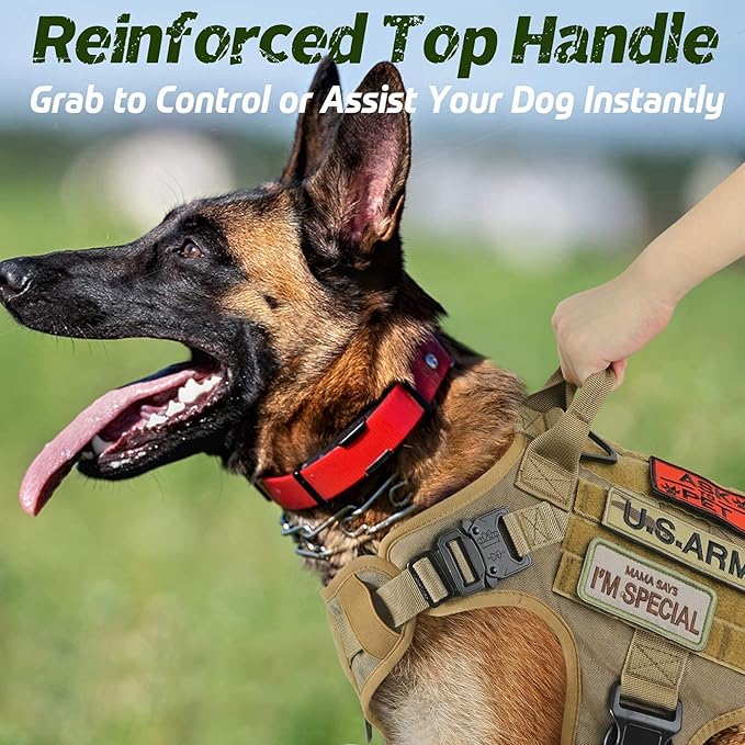 rabbitgoo Tactical Dog Harness for Large, Heavy Duty Pet Harness with Handle, No-Pull Service Vest Large Breed, Adjustable Military Dog Vest for Training Hunting Walking, Brown, L