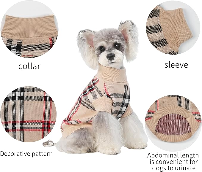 Small/Medium Dog Sweater, Warm Dog Winter Coat w/Sleeves, Comfortable High Neck & Leash Hole, Premium Dog Clothes for Schnauzer-Best for Holidays, Daily Walks M Apricot