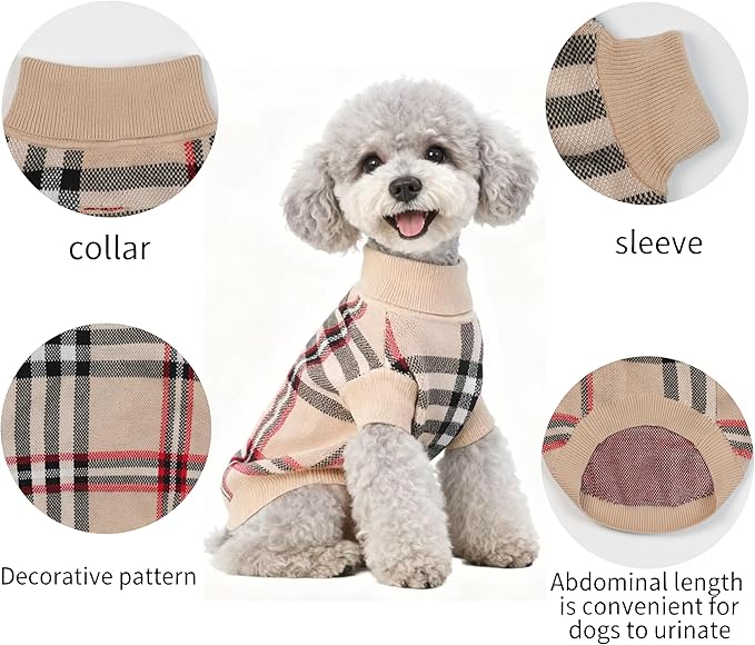 Small/Medium Dog Sweater, Warm Dog Winter Coat w/Sleeves, Comfortable High Neck & Leash Hole, Premium Dog Clothes for Mini Poodle-Best for Holidays, Daily Walks S Apricot
