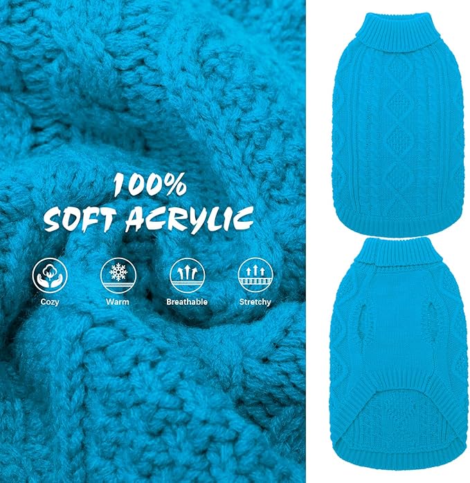 BINGPET Thermal Knitted Dog Sweater for Small Medium Large Dogs,Winter Puppy Cat Coat Warm Sweartershirts Outfits,Classic Cable Knit Turtleneck Pullover Dog Jumper Coat Warm Sweartershirts