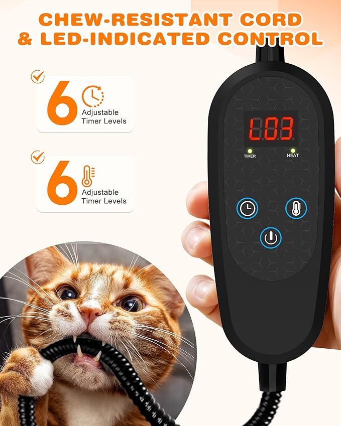 Heated Cat Bed Indoor Pets – Adjustable Temperature 86-131℉ Cat Heating Pad with Timer, Chew Resistant 87 Inch Cord, Washable Cover, Round Cozy Donut Pet Bed for Small Cats Kittens Dogs