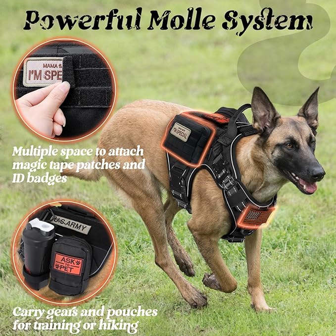 rabbitgoo Upgraded Tactical Dog Harness for Large Dogs, Reflective Heavy Duty Pet Harness with Handle, No-Pull Service Vest Large Breed, Adjustable Military Vest for Training Hunting Walking, Black, L