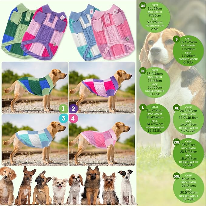 Pullover Dog Sweater,Half Chest Lapel Design Pet Sweaters for Dogs Boys or Girls,Pet Knitted Dog Clothes,Pet Clothing,Suitable for Various Sizes or Breeds Dogs Sweaters(Green Group L)