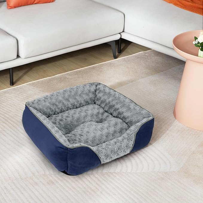INVENHO Small Dog Bed Rectangle Washable Orthopedic Soft Calming Sleeping Durable Pet Cuddler with Anti-Slip Bottom