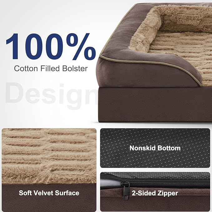FURTIME Orthopedic Dog Bed for Small Dogs - Waterproof Dog Sofa Beds Small, Supportive Foam Pet Couch Bed with Removable Washable Cover, Waterproof Lining and Nonskid Bottom, Khaki