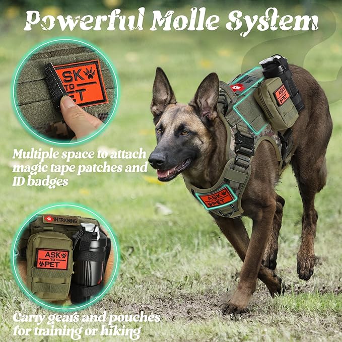 rabbitgoo Tactical Dog Harness for Small, Heavy Duty Pet Harness with Handle, No-Pull Service Vest Small Breed, Adjustable Military Dog Vest for Training Hunting Walking, Green Camo, S