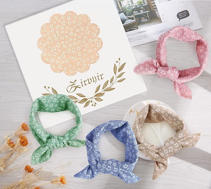 4PCS Fall Dog Bandanas Cat Birthday Cute Soft Cotton Puppy Scarfs Washable Daily Handkerchief Pink Green Blue Khaki Comfortable Gifts, Adjustable Accessories for Small Medium Large Girl Boy Pup Pet