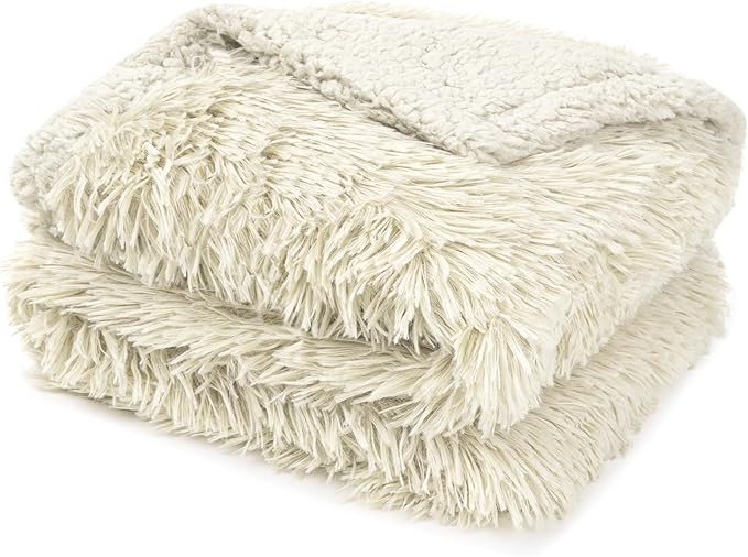 PetAmi Waterproof Dog Blanket for Large Dog, Queen Size Calming Pet Blanket Couch Cover Protector, Sherpa Faux Fur Cat Throw for Sofa Furniture Bed, Soft Fluffy XL, 90x90 Cream Beige