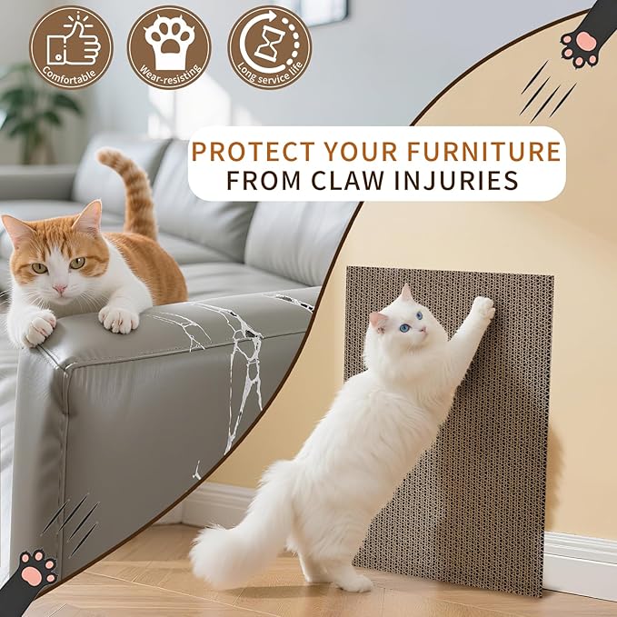 Cardboard Cat Scratcher Box Set of 2, 17 Inch Corrugated Cat Scratch Pad with 4 Double-Sided Curved Wave Shaped Pad for Indoor Cats Kitty Play Rest Grind Claws