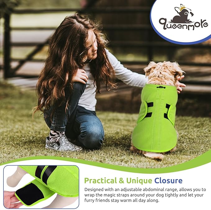 Queenmore XL Dog Sweaters, Soft Fleece Vest Pullover Dog Jacket with Leash Hole, Warm Winter Dog Clothes Cold Weather Doggy Dachshund Sweater for Large Dogs Cats Boy or Girl (Green, XL)