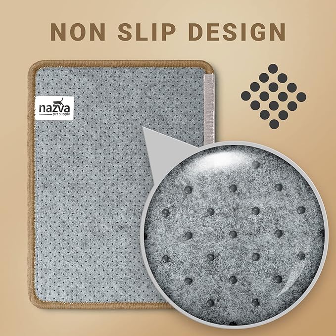 NAZVA Cat Scratcher Mat - 16”x12” (Pack of 2) - Natural Sisal Fabric Scratching Pad Velcro Furniture Carpets Sofas Couch Protector Rug - Beige