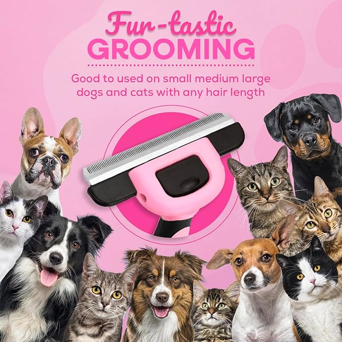 Sinko Deshedding Tool for Dogs & Cats, Pet Grooming Brush, Skin Friendly Deshedding Tool, Dog Brush for Shedding, Effectively Reduces Shedding by up to 95% for Short Medium Long Pet Hair (Pink)