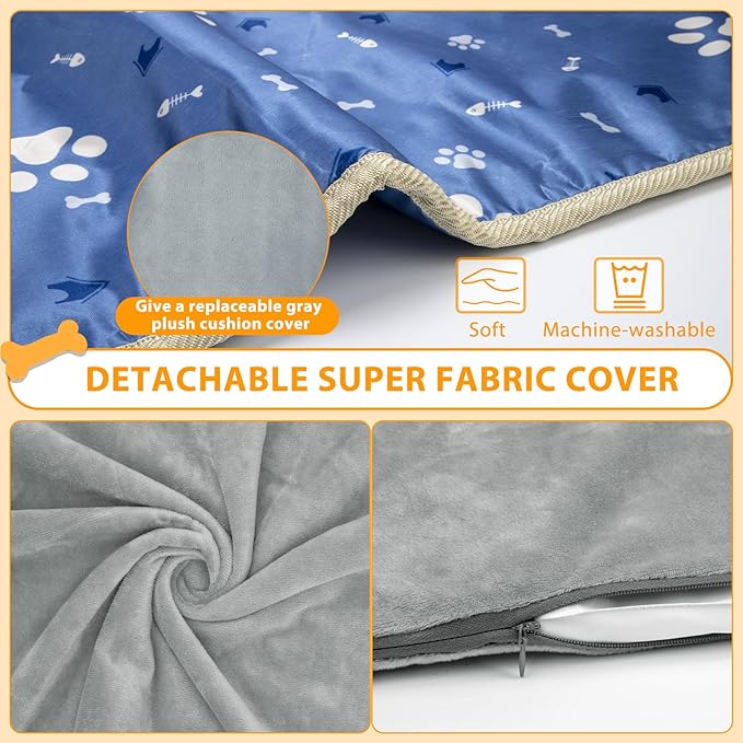 Dog Heating Pad 34"*21" for Outdoor Cat, 9 Adjustable Temperature Pet Heating Pad with Timer, Indoor Warming Waterproof Heated Dog Bed Mat with Line Protection Tube, Replacement Cover for Puppy Kitten