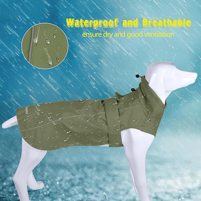 Adjustable Waterproof Dog Raincoat for Dogs,Lightweight Pet Rain Jacket Puppy Clothes with Reflective Strip for Small Medium Large Dogs (Army Green, Small)