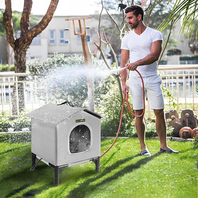 Rest-Eazzzy Cat House for Indoor and Outdoor Cats in Summer, Waterproof, Fully Insulated Shelter for Stray and Feral Cats, Great for Cat Houses for Outdoor and Cat Beds for Indoor Cats(Grey, Small)