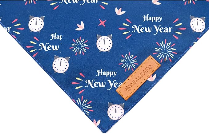 Realeaf Happy New Year Dog Bandanas 2 Pack, Reversible Holiday Pet Scarf for Boy and Girl, Premium Durable Fabric, Bandana for Small Medium Large and XLarge Dogs (X-Large)