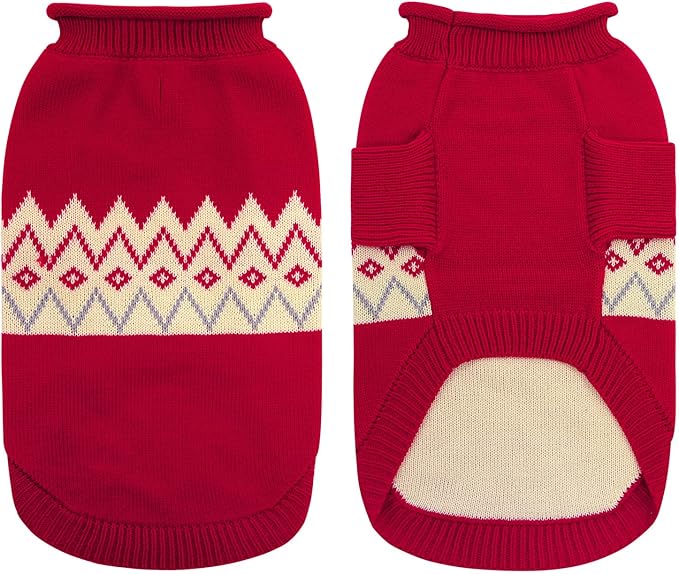 Queenmore Warm Dog Sweater, Soft Pet Knitwear, Knitted Pullover, Vlentines Day Gifts Winter Pet Clothes for Small Medium Dogs Cats Red