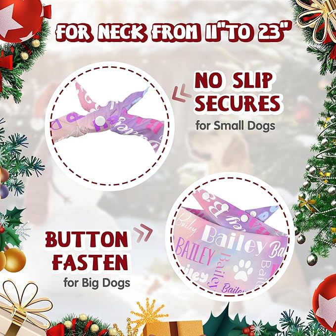 Personalized Dog Bandanas Custom Neckwear Name Button Anti-loosening Dog Scarf Triangle Bibs Kerchief Pet Costume Accessories for Small Medium Large Dogs Cats Pets Birthday
