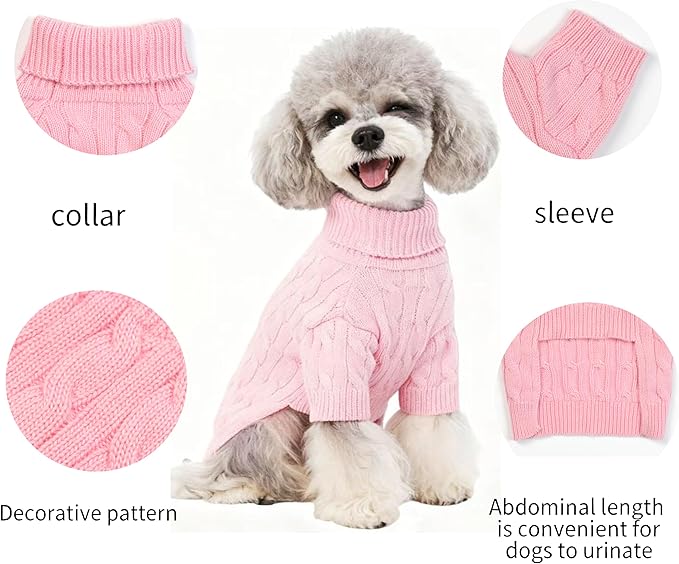Small/Medium Dog Sweater, Warm Dog Winter Coat w/Sleeves, Comfortable High Neck Premium Dog Clothes for Mini Poodle-Best for Holidays, Daily Walks S Pink