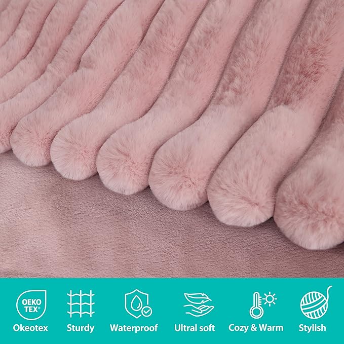 Waterproof Dog Blanket for Bed, Luxury Plush Washable Large Dogs Blankets for Furniture Protection, Super Soft Calming Pet Blanket for Indoors (Pink, 60"x80")