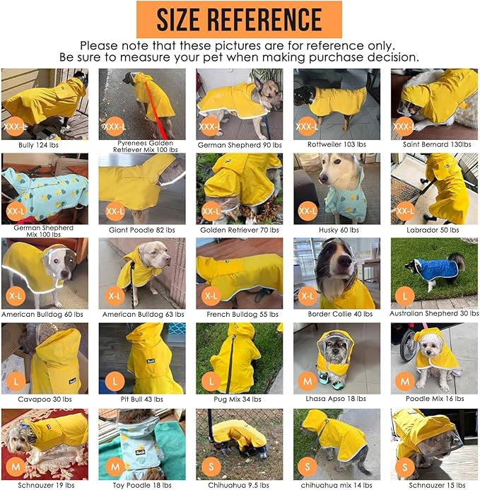 SlowTon Dog Raincoat, Adjustable Dog Rain Jacket Clear Hooded Double Layer, Waterproof Poncho with Reflective Strip Straps and Storage Pocket for Small Medium Large Dogs Puppies(FU XXXL)
