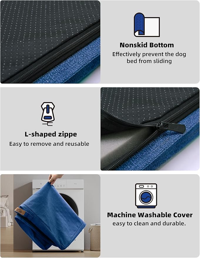 Sytopia 50'' Chew Proof Indestructible Dog Bed - XXL Outdoor Waterproof Dog Bed for Extra Large Dogs, Washable and Orthopedic, Tear Proof Crate Pad, Supports up to 130 lbs, Navy Blue