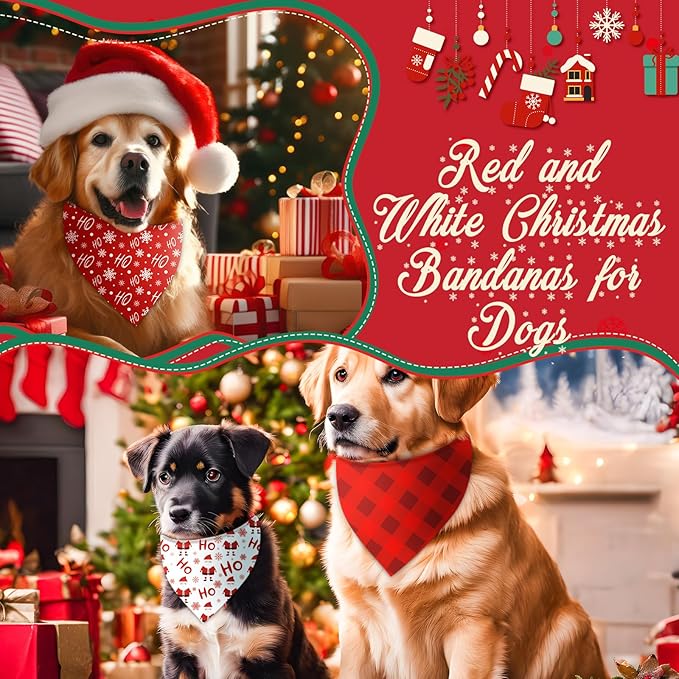 Chunful 100 Pieces Christmas Dog Bandanas Bulk Red and White Xmas Bandanas for Dogs Triangle Scarf Bib Kerchief Set for Small Medium Large Doggie Christmas Costume Decor(25.6 x 17.7 x 17.7)