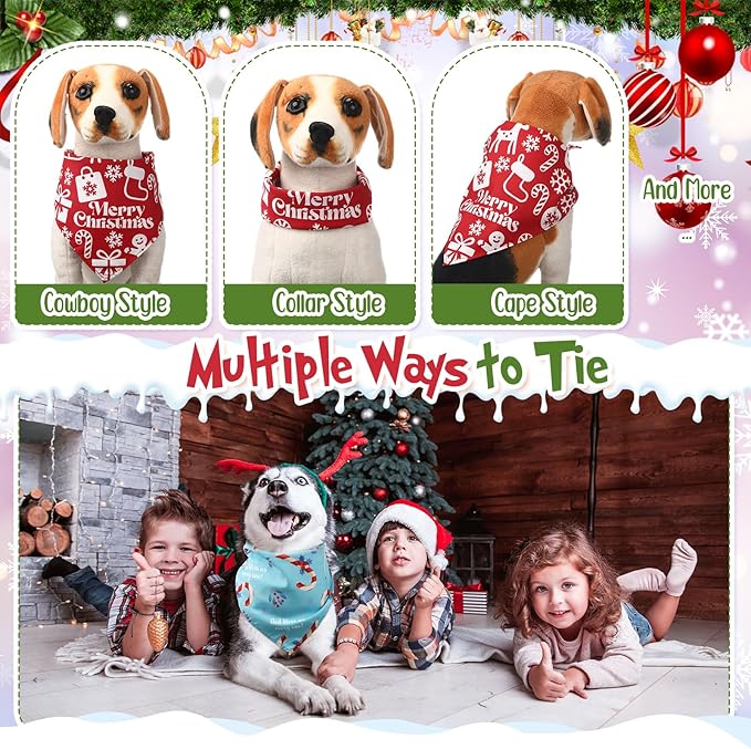 Kacctyen 200 Pcs Christmas Dog Bandana Bulk for Groomers Winter Holiday Triangle Bandanas with Christmas Patterns Soft and Adjustable Kerchief Scarf for Small Medium Large Dogs Cats Pets Grooming