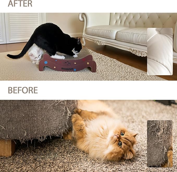 Cat Scratcher, Cat Scratching Board, Cat Scratcher Set, Scratch-Resistant Cat Scratching Post Large (20L X 4H in.) and Small (16.5L X 2.5H in.), Corrugated Cardboard
